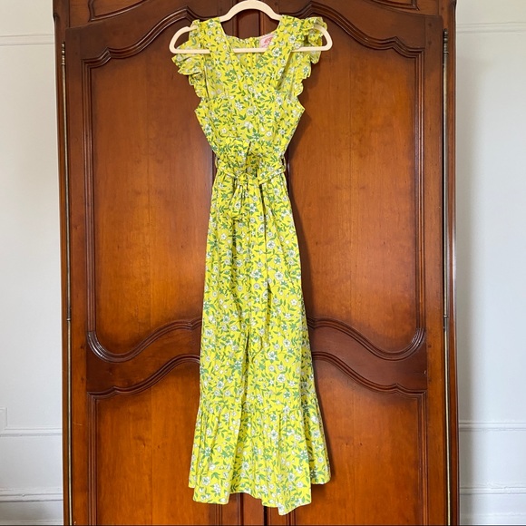 Banjanan Cecil Dress in Sprig Aurora | XS | 100% Cotton Yellow Floral Ruffle - Picture 2 of 15